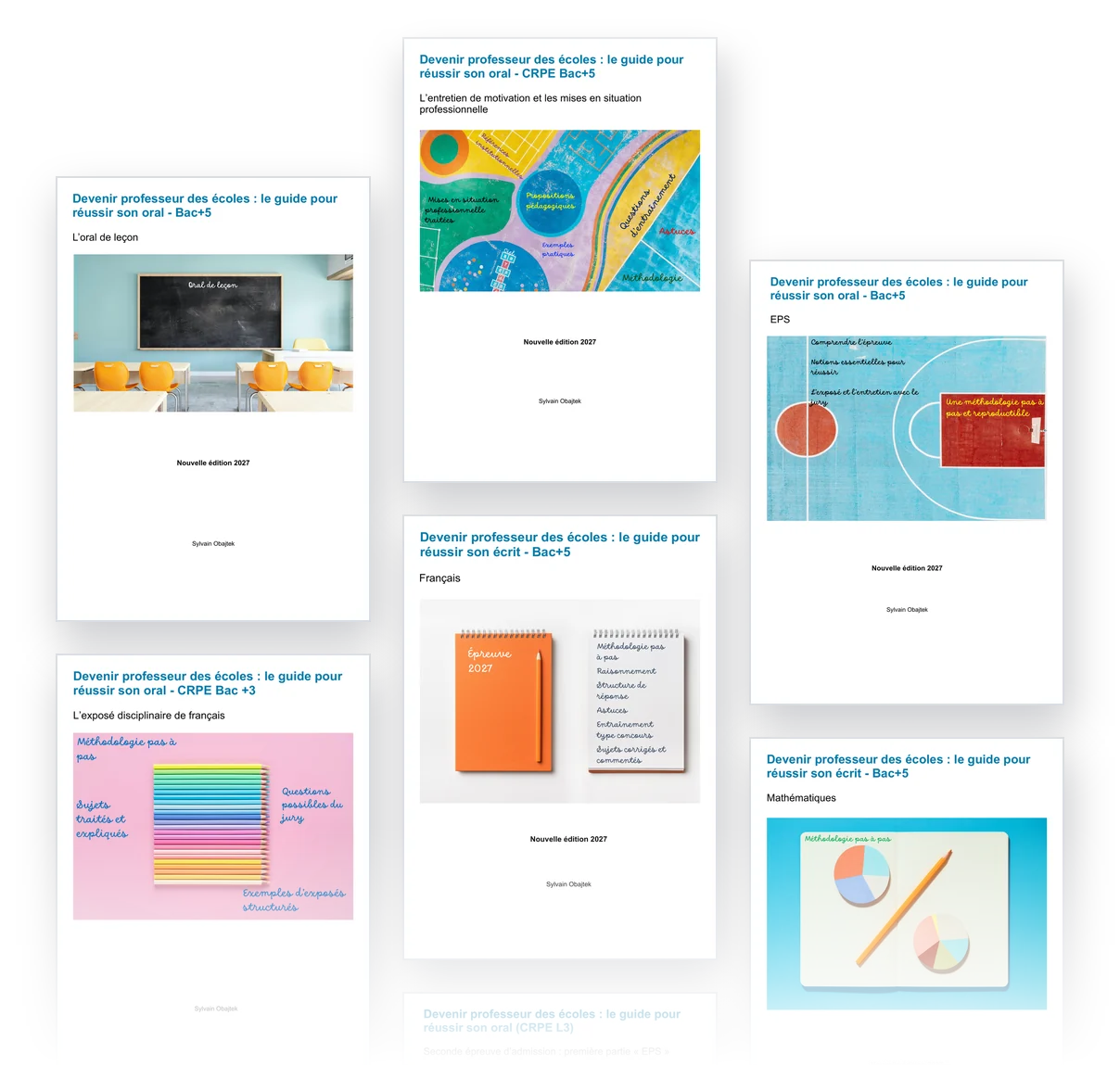Couvertures des guides Devenir PE, édition 2027 : oral de leçon, entretien de motivation, EPS, écrit de français et de mathématiques